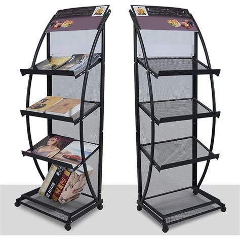 Magazine Rack Black 4 Pocket Portable Metal Exhibition Display Stand