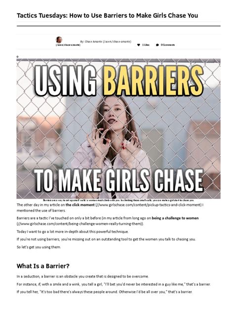 tactics tuesdays how to use barriers to make girls chase you girls chase pdf