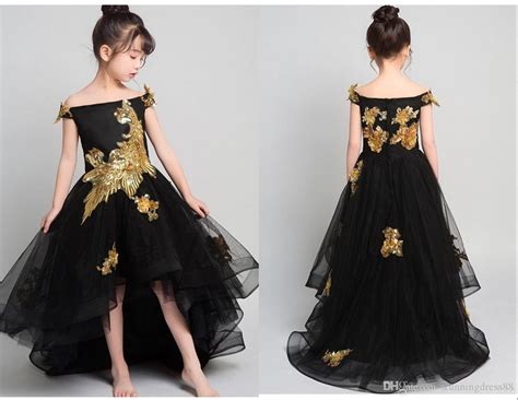Amazing Black And Gold Lace High Low Girls Pageant Dresses Off The