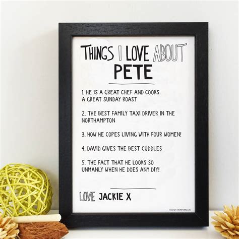 Our selection of personalized boyfriend gifts are sure to put a smile on his face. Personalised Things I Love About Boyfriend Print By ...