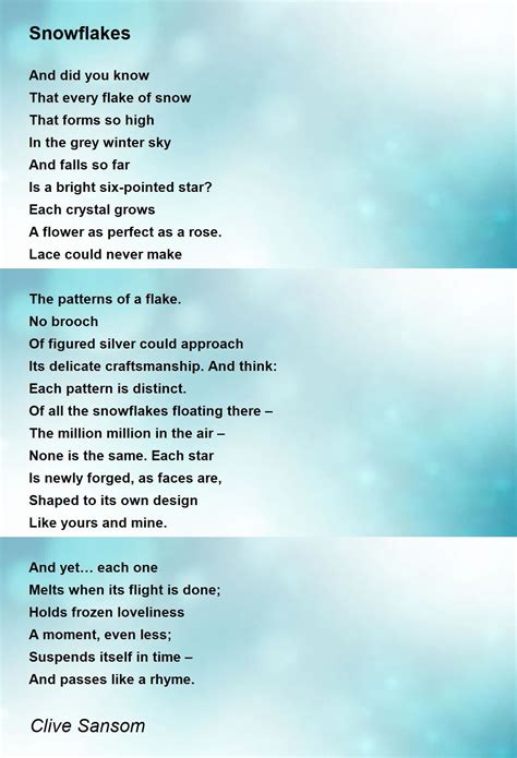 Snowflakes Poem By Clive Sansom Poem Hunter