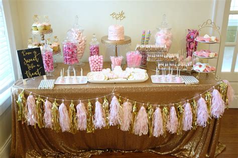 Pink And Gold Bridal Shower Candy Buffet Dessert Bar Decoração