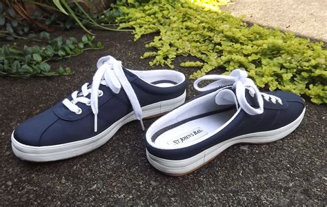 St Johns Bay Navy Blue Slingback Canvas Tennis Shoe Slip On Sneaker Us