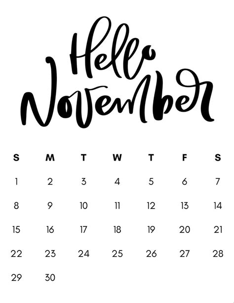 Minimalist Modern November 2020 Simple Printable Free Calendar Free