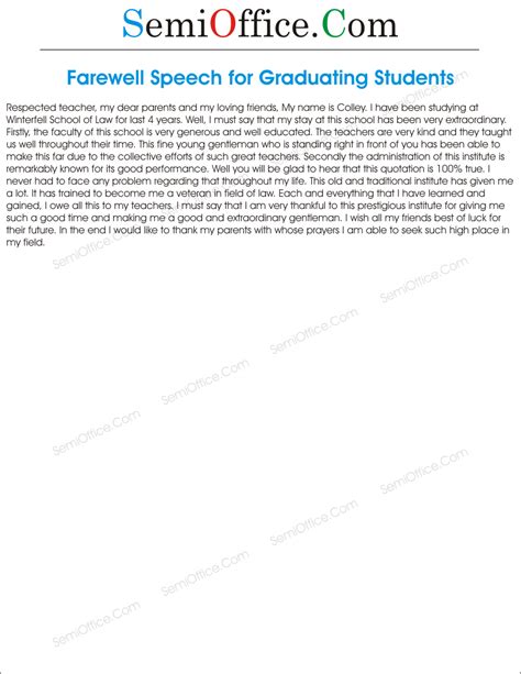 Sample Farewell Speech For Graduating Students