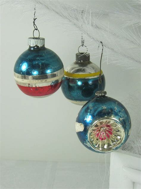 Vintage MERCURY GLASS ORNAMENTS Teal Christmas Tree Set 3 Etsy