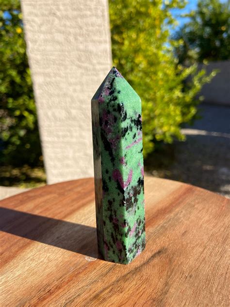 Ruby Zoisite Crystal Tower Anyolite Point Green Zoisite Etsy