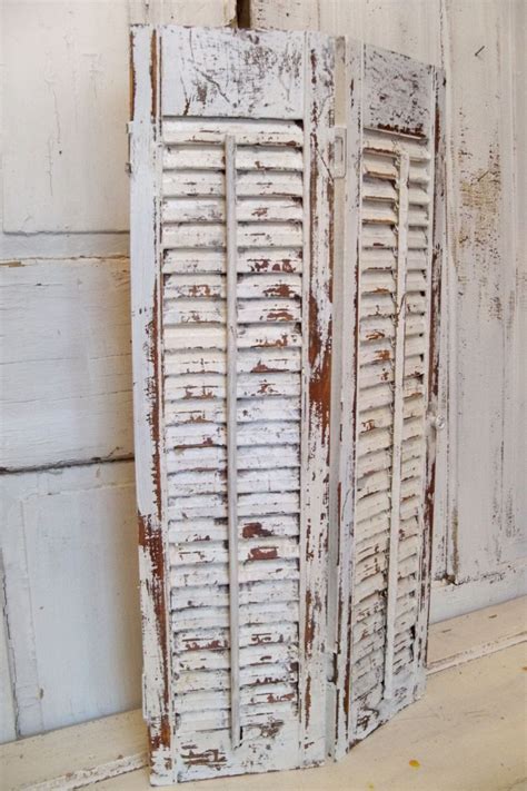 Wooden Shutter Creamy White Distressed Tall Recycled Piece Shelf Wall
