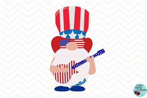 4th Of July Svg, Gnome Clipart, Guitar Svg, Independence Day By Crafty