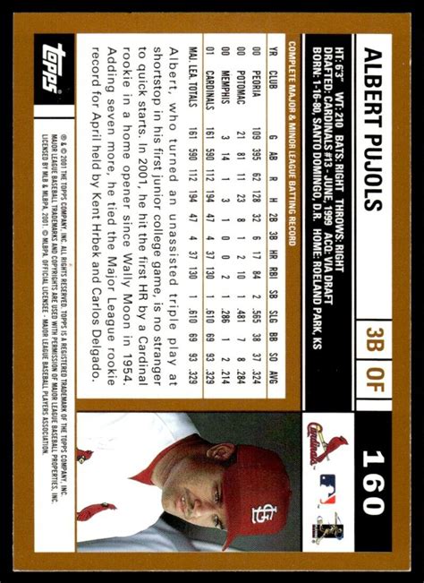 2002 Topps Albert Pujols St Louis Cardinals 160 Ebay