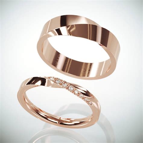 Die Juwelen Handgefertigten Massiv 14k Rose Gold Sein Und Ihrs Mobius Hochzeit Ringe Gesetzt
