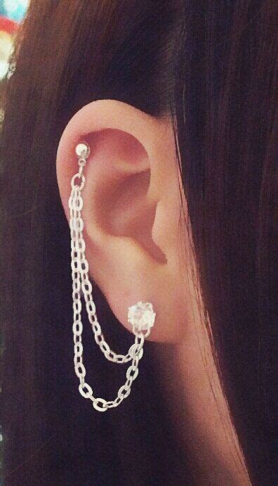 Rhinestone Cartilage Chain Earrings Double Lobe Helix Ear Cuff Jewelry