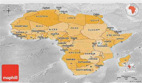 Political Shades Panoramic Map Of Africa Lighten Desaturated