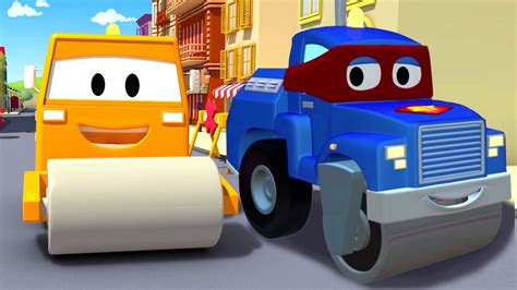 Carl The Super Truck And The Steamroller In Car City With Tom The Tow