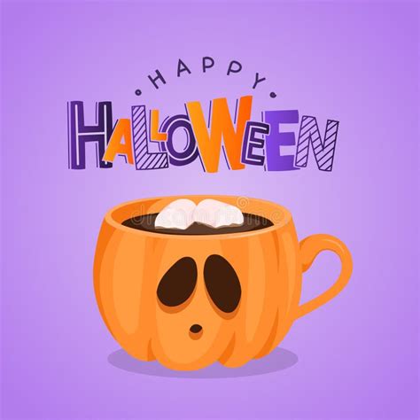 Vector Greeting Card With Pumpkin Coffee Cup And Lettering Happy