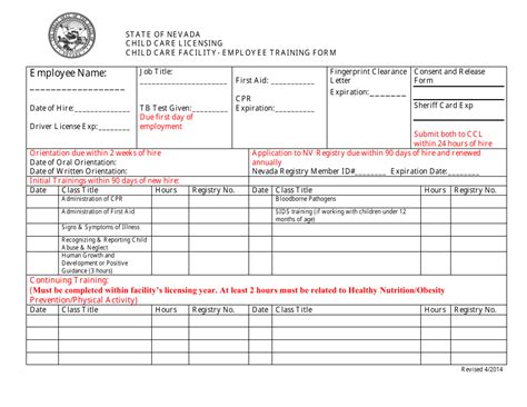 Nevada Employee Training Form Download Printable Pdf Templateroller