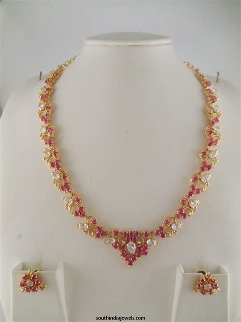 1 Gram Gold Ruby Stone Necklace ~ South India Jewels