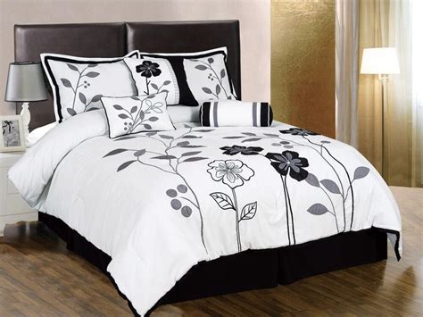 Matching shams and sheets tie the look together. 7pcs White Gray Black Embroidered Applique Floral ...