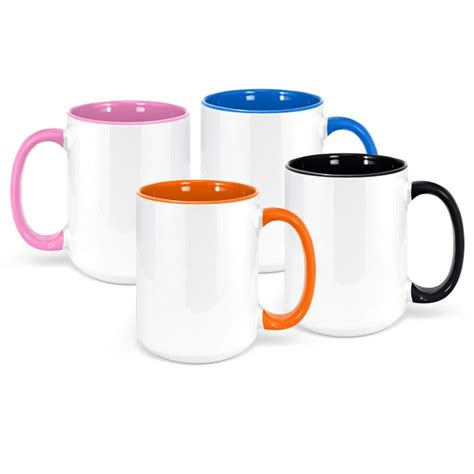 White Ceramic Sublimation Coffee Mug With Colored Insidehandle 15oz