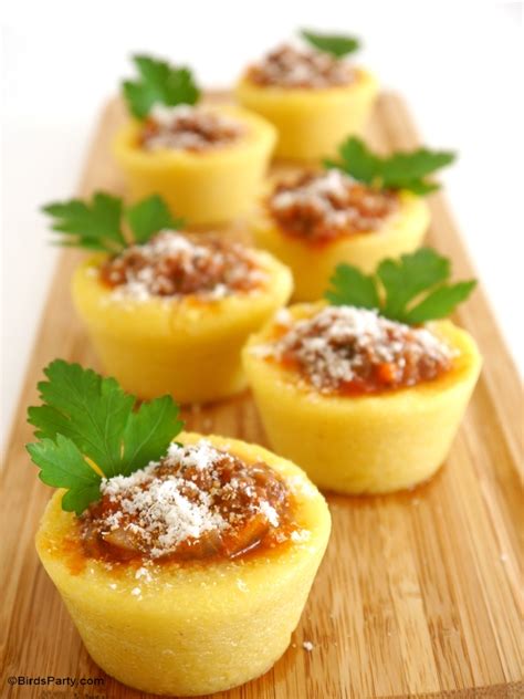 London broil with herb butter. Party Food: Gourmet Polenta Cups with Bolognese Sauce ...