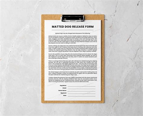 Dog Grooming Matted Hair Release Form Printable Matted Hair Etsy España