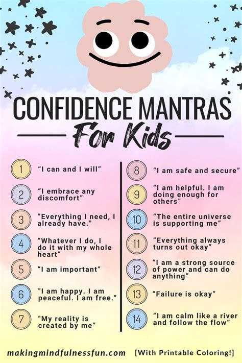 Confidence Mantras For Kids Affirmations For Kids Mindfulness For