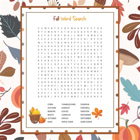 Free Printable Fall Word Search With Answer Key