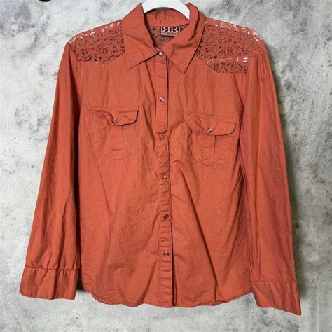 Vintage Vtg Red Ranch Western Shirt Womens Medium Ora Gem