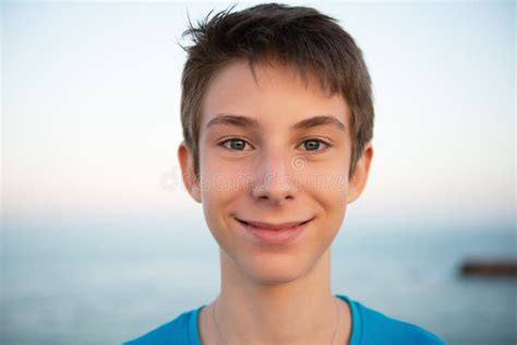 Handsome Young Happy Boy At Beach Beautiful Calm Smiling Teen Boy