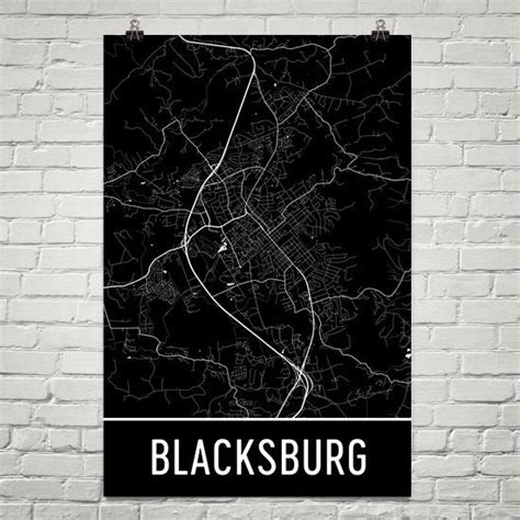 Blacksburg Va Street Map Poster Wall Print By Modern Map Art
