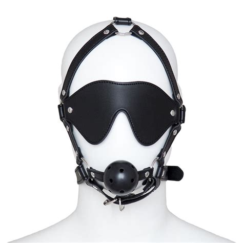 Hot Sale Leather Adult Sex Mask Blindfold With Ring Gag Ball Bdsm