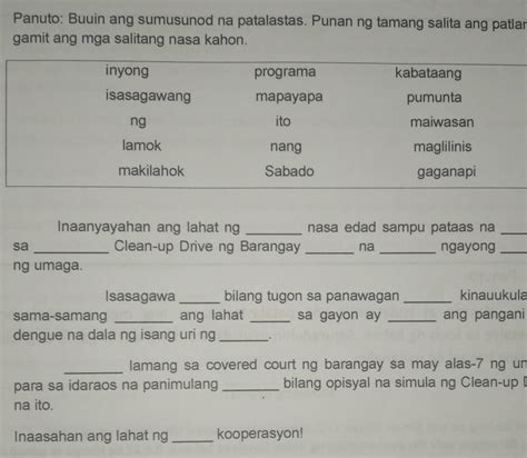 Panuto Buuin Ang Sumusunod Na Patalastas Punan Ng Tamang Salita Ang