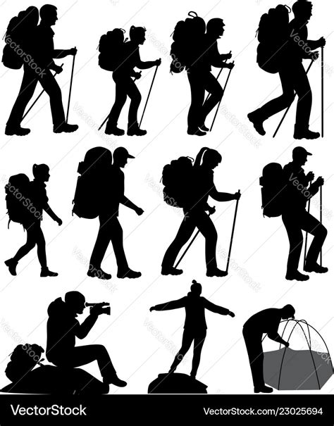 Silhouettes Of Hiking People Royalty Free Vector Image