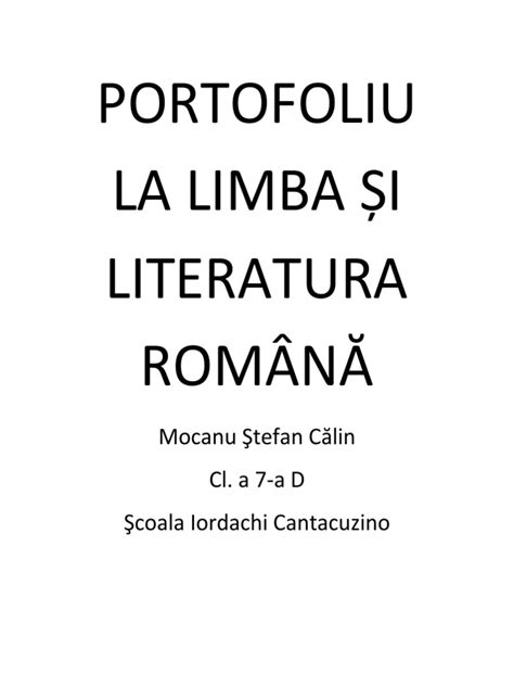Portofoliu La Limba Şi Literatura RomÂnĂ