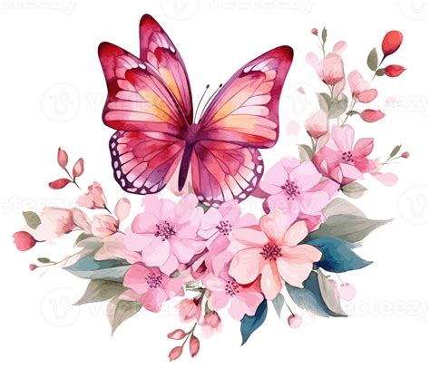 Watercolor Colorful Butterfly And Flower Ai Generated 23657740 Png