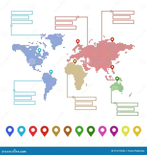 Dotted World Map With Pointer Marks And Text Places Concept For Your