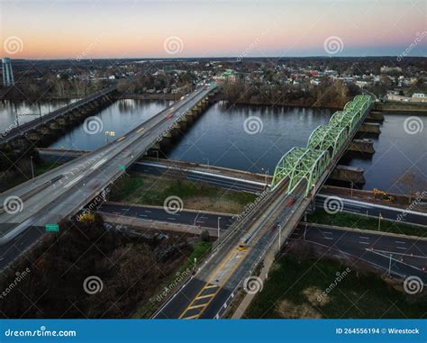 Aerial Of The Lower Trenton Highway Bridge Over The Delaware River In