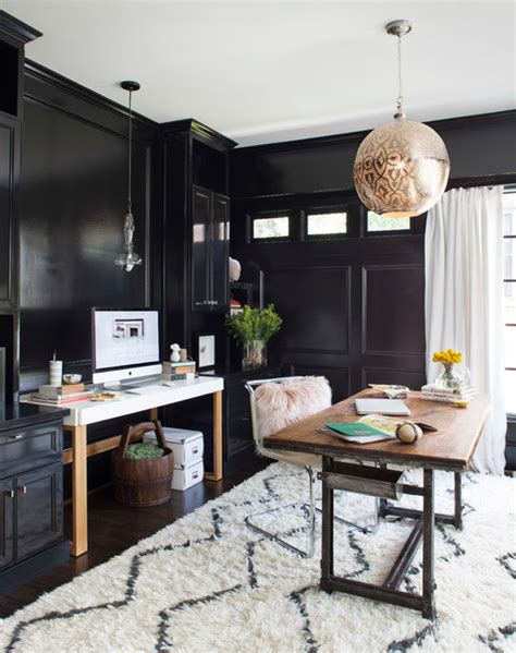Home Office With Black Walls Interiors By Color