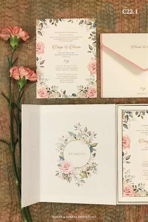 beautiful floral boxed wedding invitation in a pastel theme for more d… indian wedding