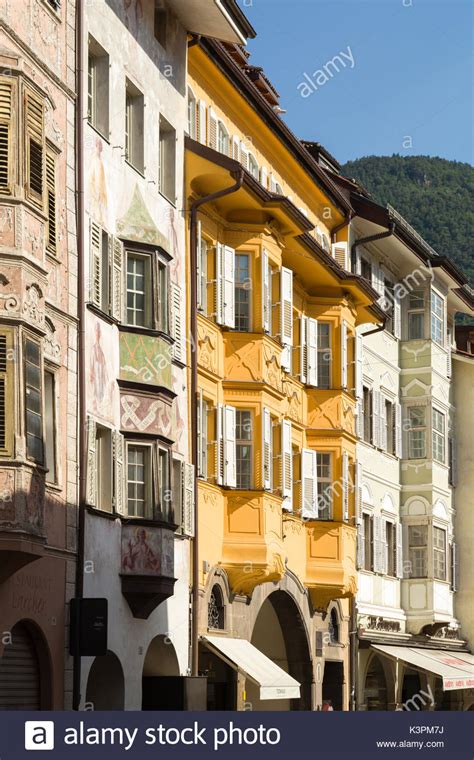 Facades Of Historic Buildings On Piazza Walther In The Old Town Of