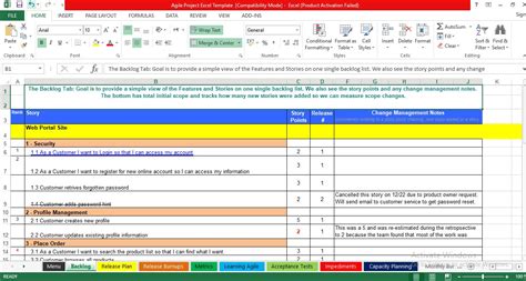 Agile Project Management Excel Template