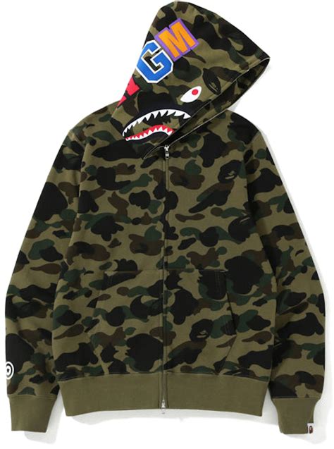 Bape 1st Camo Shark Zip Hoodie Army Green Ss21