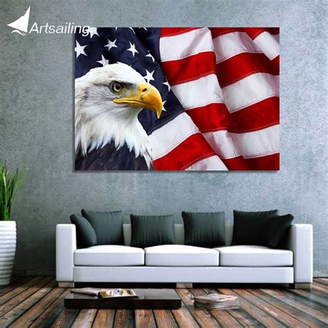 1 Piece Canvas Art Canvas Painting American Flag Bald Eagle Hd Print