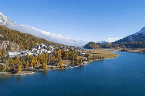 Switzerland Canton Of Grisons Saint Moritz Drone View Of Town On