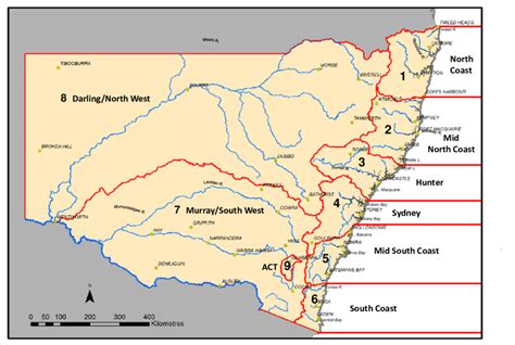 Map Of Nsw And The Act Showing Fishing Zones Used For Reporting Fishing