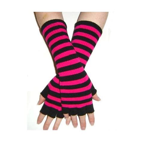 black and pink stripe emo long fingerless gloves 9 01 liked on polyvore striped gloves
