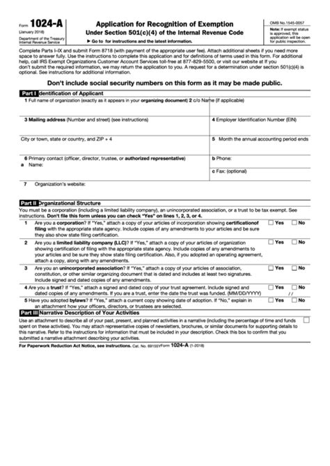 fillable form 1024 a application for recognition of exemption printable pdf download