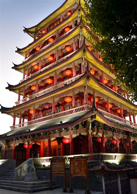 Chinese Pagoda And Lanterns At Dusk Beautiful Chinese Pago Flickr