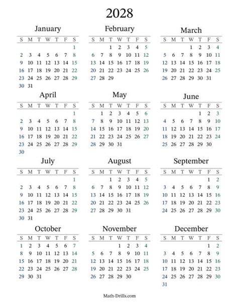 2028 Yearly Calendar