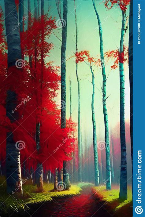Birch Forest In Autumn Abstract Digital Art Stock Illustration